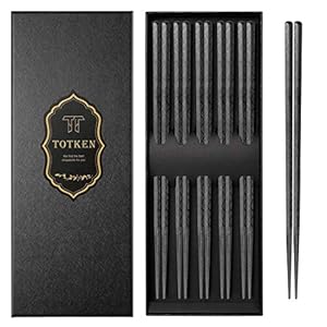 Chopsticks, 5 Pairs Reusable Black Dishwasher Safe Non-Slip Chopsticks with Gift Box (Rocket)