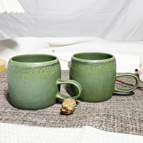 Set de 2 mugs de cerámica medianos 12 oz apilables verde miniatura 5
