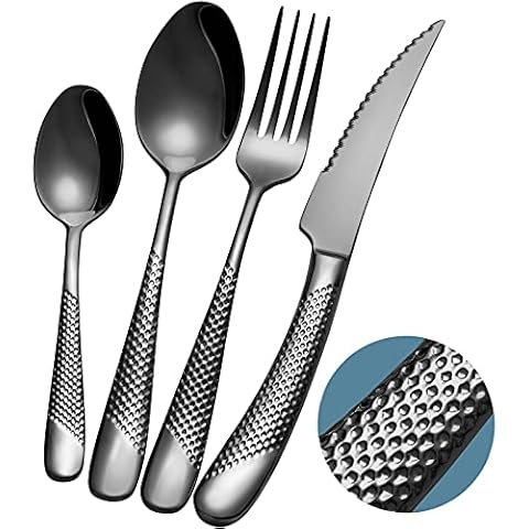 Xideman Besteck Set 6 Personen Schwarz modern gehämmertes Cover