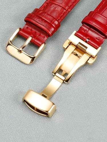 Correa de reloj de cuero vacuno rojo de 10-22mm, recambio universal de alta calidad para mujer 5