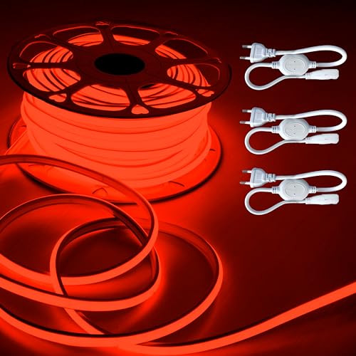 Image of Forus 36M COB LED Neon Strip Light, 10mm Red Waterproof Flexible Rope Light, Cuttable LED Strip for Indoor & Outdoor Wall Decor, Home, Shop, Party & Festival Lighting with 3 Connectors