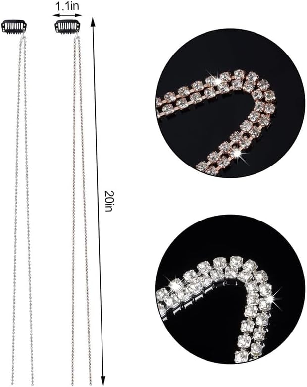 Shidara 6Pcs Premium Hair Jewelry for Braids Rhinestone Hair Chains Clips In Bling Long Tassel Hair Charms Extension Accessories for Women Girls Rave Festival Hairstyle Decoration(Sliver, Gold), free,