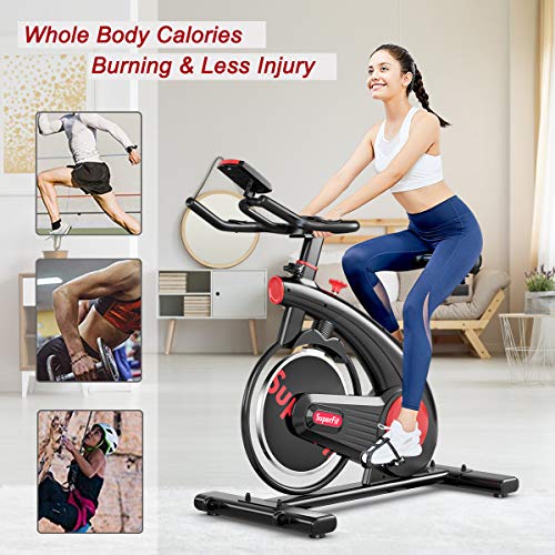 Goplus Indoor Cycling Bike, Upright Stationary Exercise Bicycle With Resistance Adjustment & Heart Rate Monitor, Adjustable Workout Belt Dive Bike For Home/Office/Gym, Black #TOP7