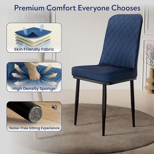Image of IKON Premium Velvet Dining Chair with Cushioned Seat & Metal Legs | Premium Accent Chair for Living Room, Bedroom & Balcony | D.I.Y (Midnight Blue)