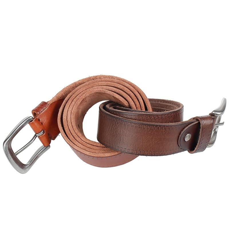 Cinturón Ajustable de Cuero Genuino, Cinturón de Hombre con Hebilla de aleación, cinturón Vaquero sin Capas de Cuero Vintage, cinturón clásico(Black,125)