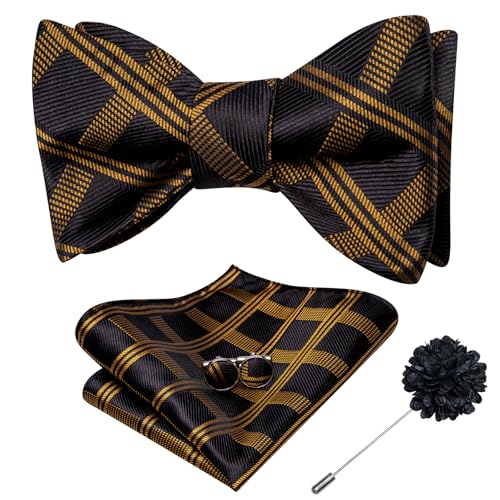 Image of Dubulle Self Tie Bow Ties and Lapel Pin for Men Paisley Solid Mens Bowtie and Handkerchief Cufflinks Set Wedding