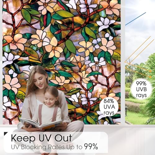 Image of MOCOCO Premium Vinyl Privacy Stained Window Glass Sticker (24x48 Inch) - Self-Adhesive Decorative Film Opaque Sheet Tint Wallpaper for Glass Cover Window, Door, Office, Home.| Anti-UV. Green Patti