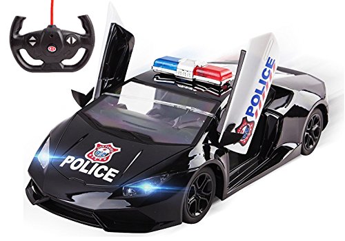 Vokodo Fast Toy Police Car RC 5 Ch Large 1:14 Sports Car Remote Control Police Car Toy for Kids with Front Lights - Remote Controlled Opening Doors Toy Police Car