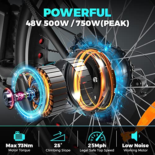 Speedrid Electric Bike 26" x 4" Fat Tire Electric Bike for Adult 3H Fast Charge, 25mph Electric Snow Bike with 500W 48V Removable Lithium-Ion Battery, Lockable Suspension Fork-7 Speed (Black and Red)