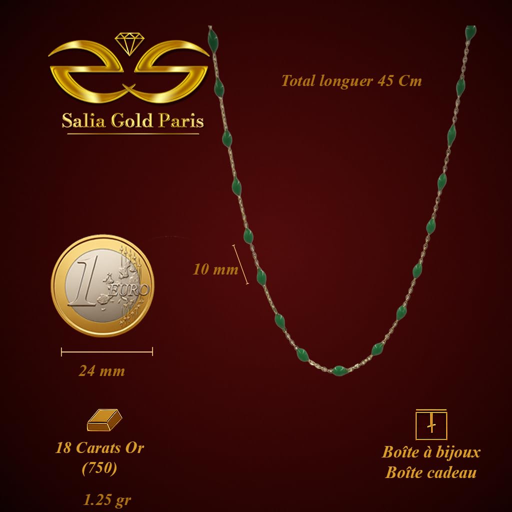 Collar de oro amarillo de 18 quilates - 1,25 gr Oro 750/1000 - Cadena delicada esmaltada turquesa - Elegancia atemporal - Salia Gold Paris
