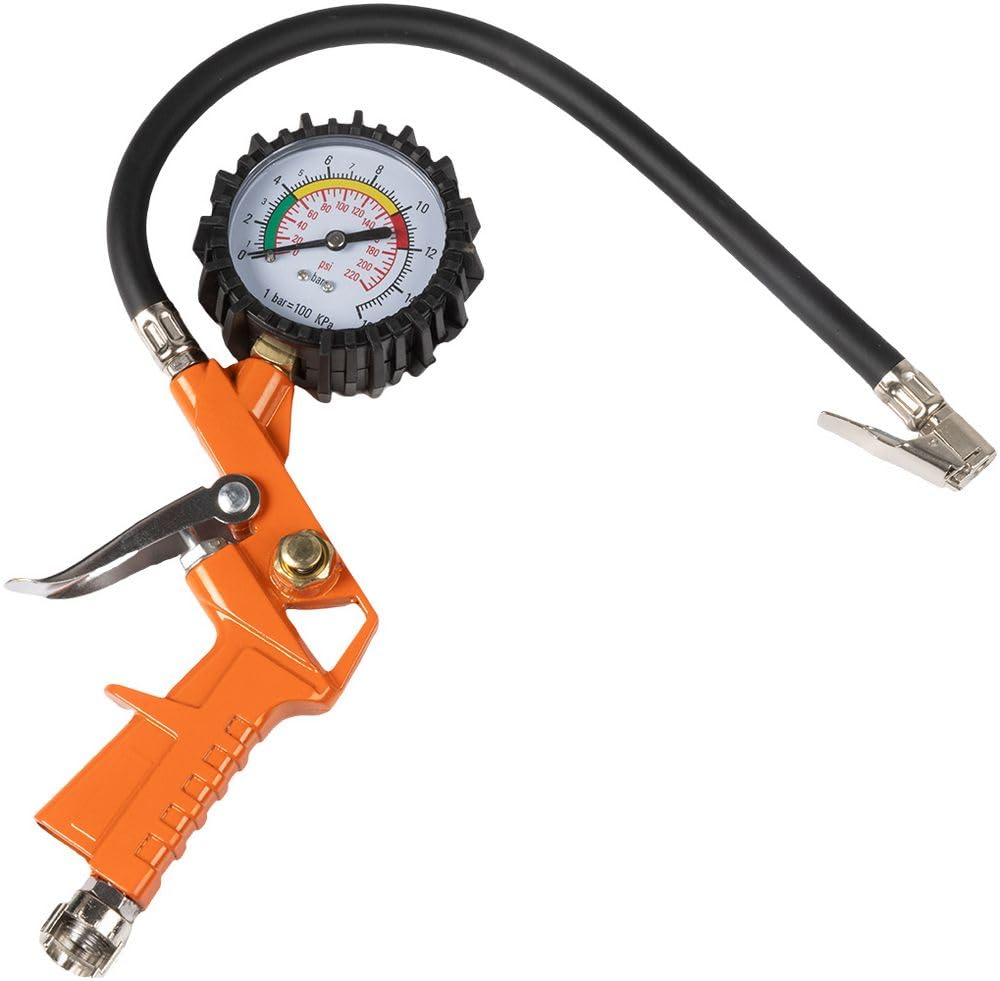 Start Manometro Con Pistola Per Gonfiaggio Pneumatici - Pressione Massima 16 Bar/220 PSI, Tubo Da 33 Cm E Attacco Rapido Universale