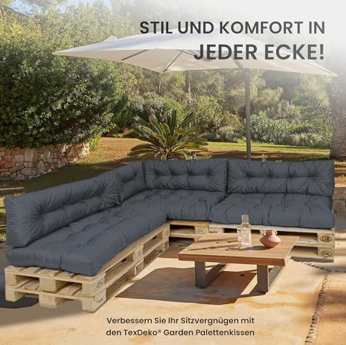 TexDeko® Garden Palettenkissen 120x80x18cm wasserabweisend UV - beständig In- & Outdoor Premium Sitzkissen gesteppt Palettenauflage für Europaletten Palettenpolster (Anthrazit)