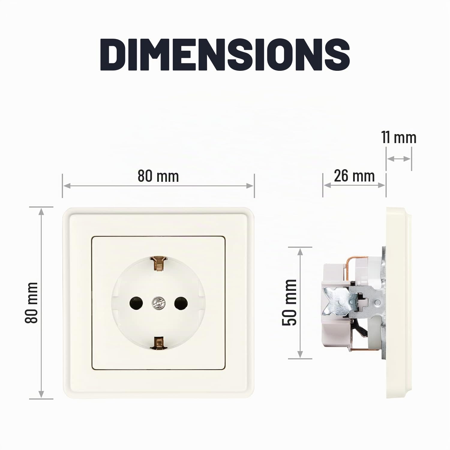 ABSINA Prise de courant à contact de protection pour encastrement - 10x prise murale blanche 250V AC, 16A, IP20 y compris cadre, insert d'encastrement et cache - prise de courant Schuko, cache-prise