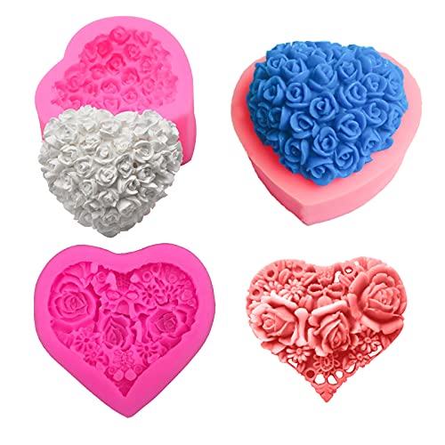 3D Rose Heart Mold Silicone 3pcs Chocolate Molds for DIY Fondant Sugar Candle Soap Valentine s Day Wedding Cake Decoration Creative Desserts