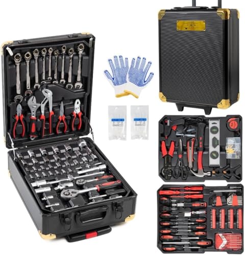 Trolley Porta Attrezzi 849 Pezzi in Acciaio Cromo Vanadio | Valigia Portautensili Professionale con 3 Cassetti, Carrello da Lavoro per Casa, Garage e Officina