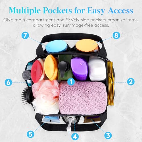 Lifewit-Mesh-Shower-Caddy-Portable-for-College-Dorm-Room-Essentials-with-7-Pockets-Freestanding-Hanging-Organizer-Basket-Quick-Dry-Tote-Bag-for-Camping-Bathroom-Beach-Travel-1-Pack-Black-2-Handles-Fre