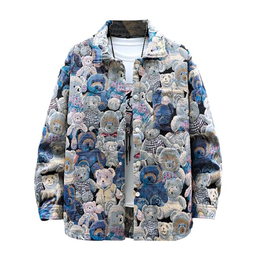 Men Bear Jacquard Weave 3/4 Sleeve Jacket