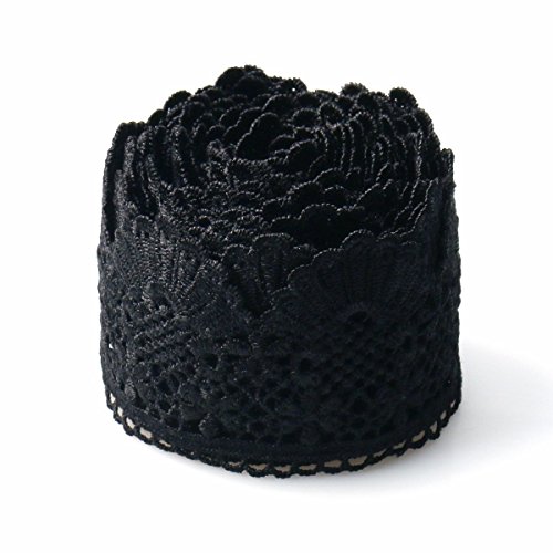Urbest Lace Trim Fan Tail Durable Polyester Eyelet Lace Ribbon Embroidered Applique For Home Decor Diy Sewing Craft, 2.7 Inch Wide (Black, 3 Yard) #TOP4