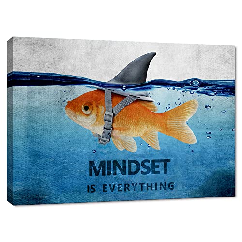 Yatsen Bridge Inspirational Posters Mindset is Everything Painting Prints on Canvas Goldfish Big Shark Picture Motivational Entrepreneur Quotes for Office Home Decor Warming Presents(44''W x 28''H)