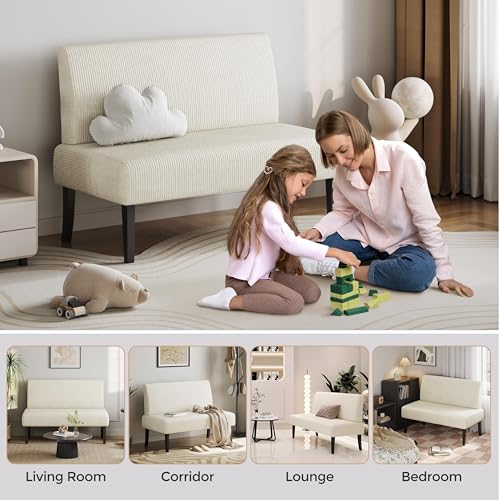 Image of Yaheetech Small Loveseat Armless Sofa Chair Easy Assembly, Dark Gray | Corduroy Sofa Loveseat Armless Couch with USB Charging Easy Assembly for Small Space, Office, Bedroom.