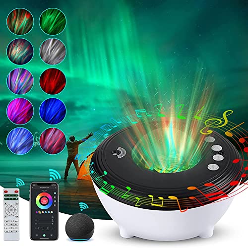 Galaxy Projector, YISUN Upgrade Smart Northern Lights Star Projector with APP Control & Alexa, Galaxy Projector with White Noise Music Speaker for Bedroom Outdoor Ceilling Gift (Black and White)