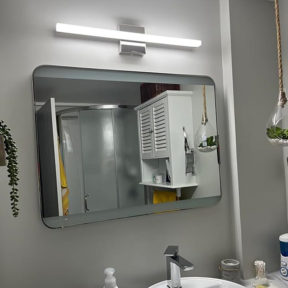 Lampada Specchio Moderna Argento, Applique Bagno Lineare Minimalista Luce per Specchio LED per Trucco Rasatura(Warm light,60cm/23.62in)