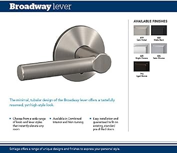Schlage Custom FC172 BRW 622 COL Broadway Non-Turning Lever with Collins Trim, Matte Black