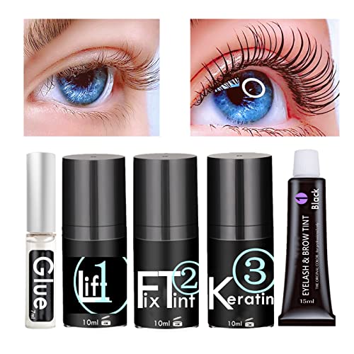 Black Lash Lift and Brow Lamination At Home, 5 Minute Eyelash Eyebrow Lifting Together, 6 Week Voluminous Lash Perm With Paint Make Eyes Beautiful in 30 Minutes, Full Perming Kit for Salon/Home