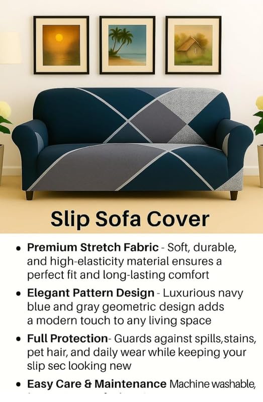 Image of HK Printed 5 Seater Sofa Cover Big Elasticity Cover Stretch Universal Sofa Slipcover 5 Seater (3 Seater Size 185-230cm and 1 Seater Size 90-145cm)