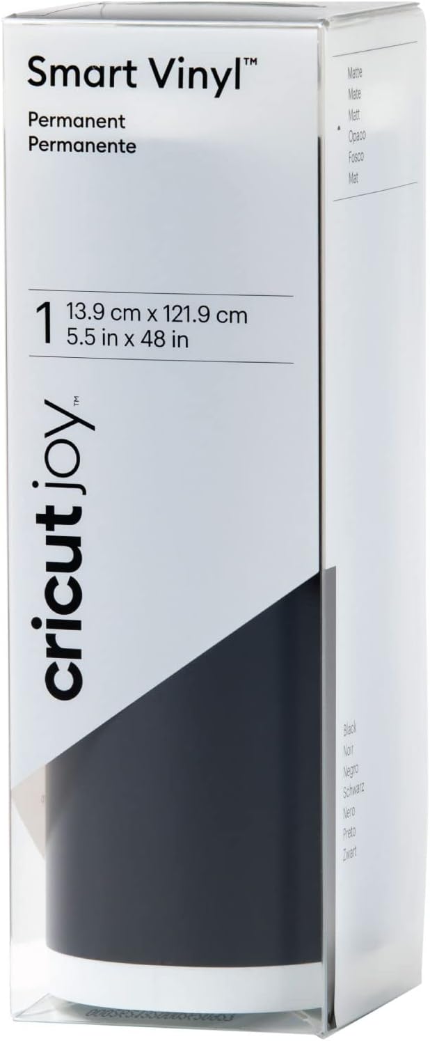 Joy Smart Permanent Vinyl, Black - 4ft Roll (5.5' x 48'), Matte Finish - Compatible with Cricut Joy Machine, Matless Cutting for Long cuts (4ft Shapes, 20ft Repeated cuts)