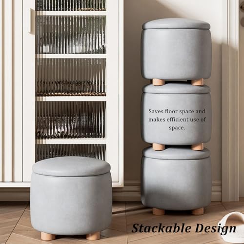 Tabouret rond pouf bois massif repose-pieds lin technique - 6