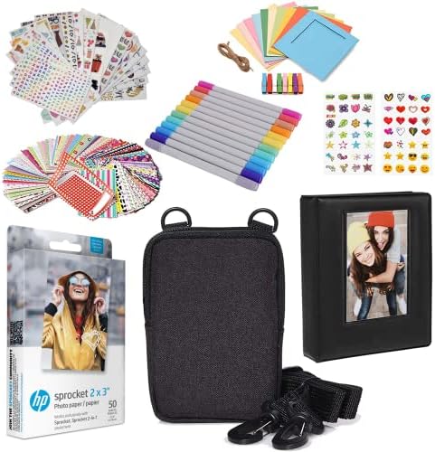 HP 2x3 Premium Zink Photo Paper (50 Pack) Accessory Kit with Photo Album, Case, Stickers, Markers