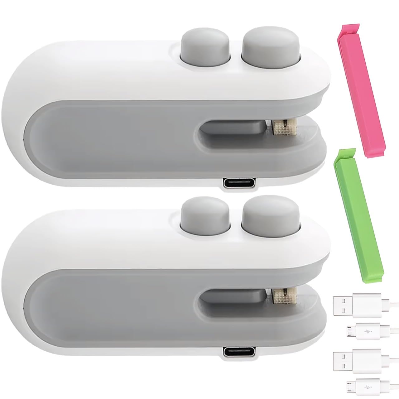 Rechargeable Mini Bag Sealer & Cutter – 2 Pack Portable Food Storage Sealing Machine with Bag Clips, Handheld Heat Sealer for Plastic & Foil Bags, Kitchen Gadgets for Fresh Snacks & Leftovers