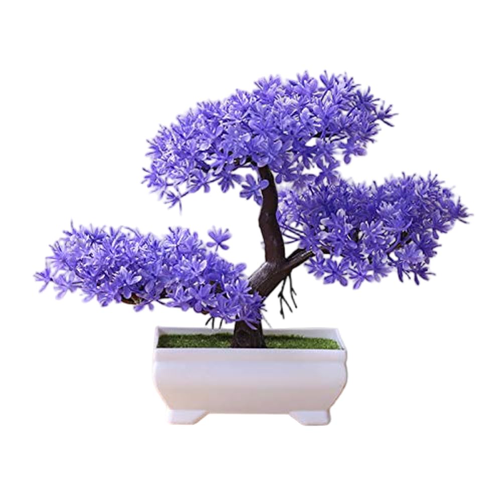 Grtheenumb Lifelike Decorative Bonsai Plastic Tree with Flowers, Artificial Welcoming Pine for Home Office Desk Decor, Realistic Mini Bonsai Plant Centerpiece