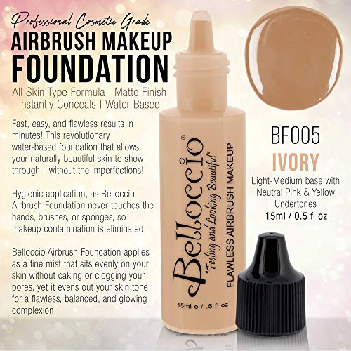 Belloccio BF005 S Professional Cosmetic Airbrush Makeup Foundation 1/2Oz Bottle: Ivory- Light-Medium Neutral Pink And Yellow Undertones thumb #1