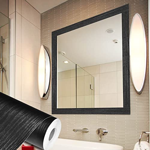 Norsens 3.93" X 393" Black Wood Grain Wallpaper Border, Mirror Frame Peel And Stick, Removable Pvc Waterproof Kitchen Bathroom Wall Decor #TOP6