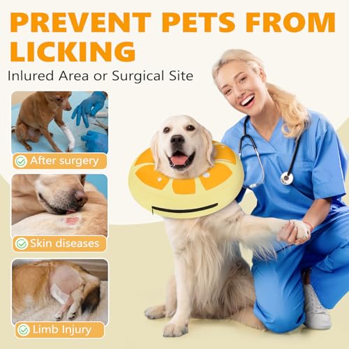 Image of Inflatable Dog Cone Collar to Stop Licking, Soft Neck Donut Collar After Surgery, Adjustable Recovery Cone for Small Medium Large Dogs (Orange,2XL)