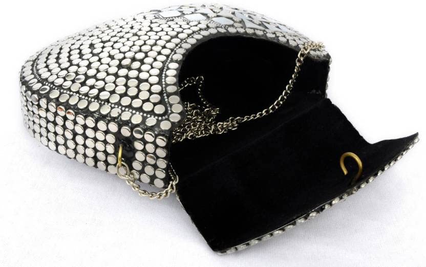 Image of Shakuntala Vintage Clutch - Metal Mosaic Stone & Shell Design Purse - Handmade Women's Handbag