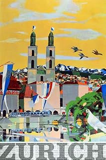 Vintage Zurich Travel Poster Switzerland City View Skiing 24x36 Home Decor Print