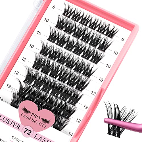 Cluster Lashes 72 Pcs Lash Clusters DIY Eyelash Extension Individual Lashes D-8-16mix Thin Band Easy to Apply at home Lashes (Adore, D-8-16mix)