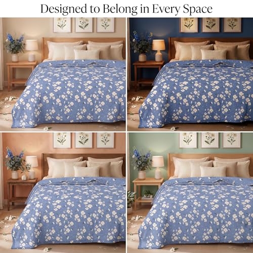 Image of BSB HOME 280 GSM Reversible Dohar for Double Bed, Ultra Soft Microfiber AC Blanket, Lightweight All Season Blanket, Breathable, Skin Friendly, 85 x 88 Inches (216 x 224 cm) - Periwinkle Blue