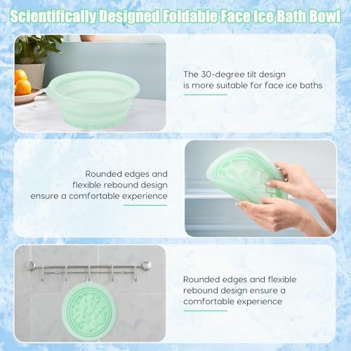 Face Ice Bath Bowl, Faltbares Gesichtsbad Eis, Gesicht Eiswanne mit Integrierter Eiswürfelschale, Tragbare Facial Ice Bath Bowl zur Schwellungen Linderung für Heimgebrauch oder Unterwegs (Green)
