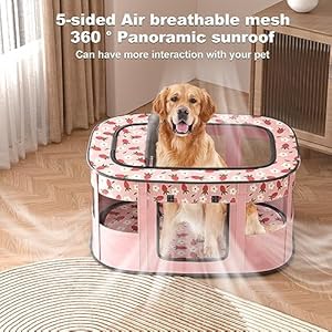 Dog Cat Playpen, Foldable Pet Playpens, Waterproof Portable Kennel Tent for Small Animals Indoor Outdoor Use + Washable pee pad(M,Pink)