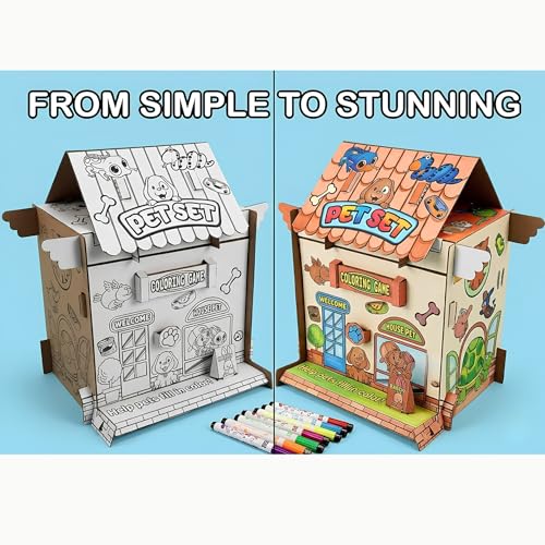 Image of Crackles DIY 3D Paper Puzzle Craft Kit for Kids | Build and Paint Cardboard House Toy with Colors | Creative Art & Craft Activity Kit for Kids | Educational DIY Toy