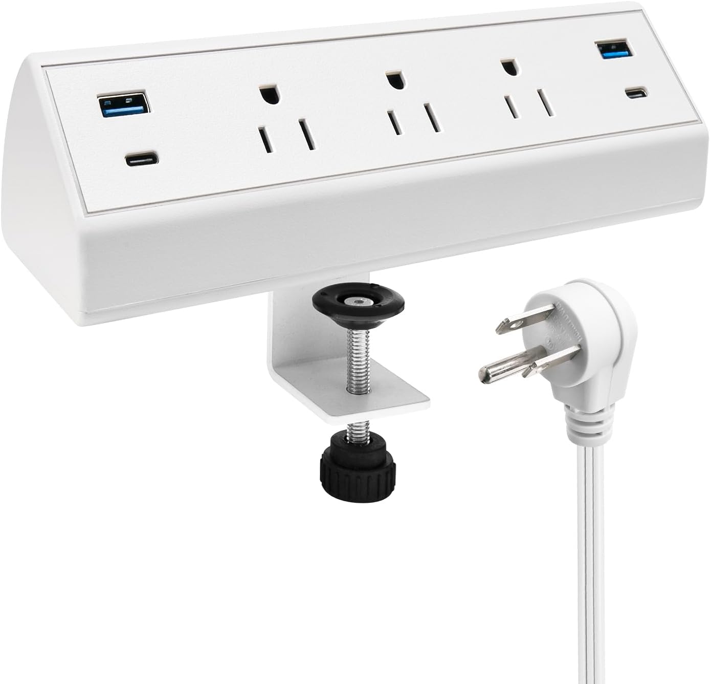Fast Charge USB C Desk Clamp Power Strip 40W, Desktop Power Station Edge Mount Surge Protector 2 PC 20W USB-C Ports&2 QC 18W USB A Ports 3 Outlets for Home Office School Hotel ETL (White)