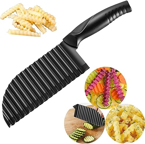 Image of Crinkle Cut Knife Wavy Vegetable Cutter, Stainless Steel Crinkle Cutter Knife for Potato, French Fries, Carrot, Cucumber, Fruits & Vegetables, Zigzag Slicer for Kitchen, Salad & Garnish