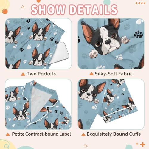 senya Puppy Head Cute Cartoon Satin Summer Pajama Sets Silk Short Sleeve Button Down Sleepwear3