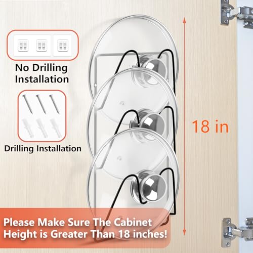 UpChoNice 2 Pack Pot Lid Organizer Rack, 6-Tier Pot Lids Holder for Smooth Cabinet Door/Wall, No Drilling Adhesive Mounted Rustproof Pot and Pan Holder Cover for Kitchen Storage (Classic Black) - Image 2