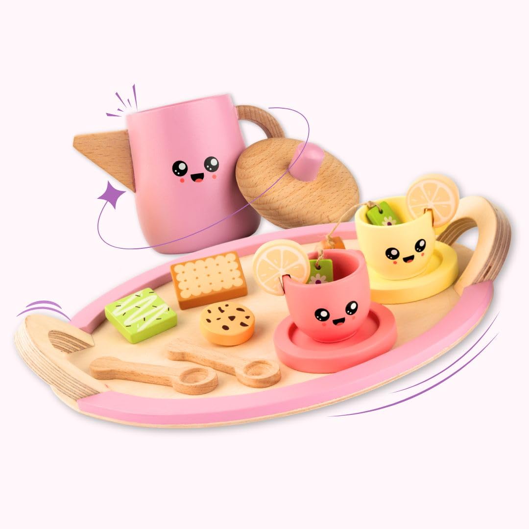 Cots and Cuddles Pretend Play Wooden Tea Party PlaySet for Kids | Early Childhood Development | Age 3+ | Set of 13pcs (B0DF2D8XVS) Amazon Price History, Amazon Price Tracker