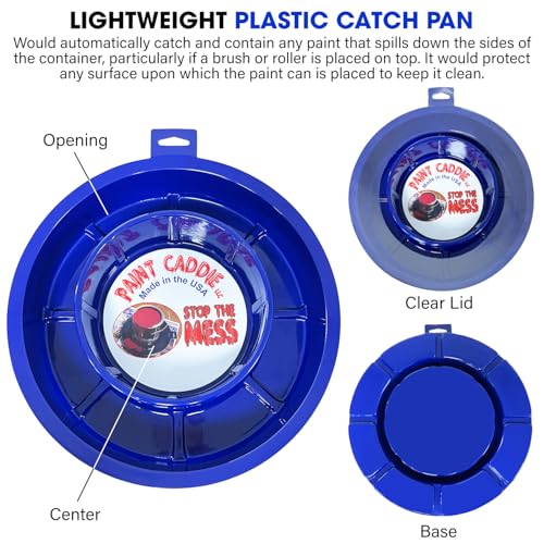 Paint Caddie Spill Catch Pan with Lid for 1-Gallon Paint Cans, 360° Drip-Containment Tray for Brushes and Rollers, Lightweight Reusable Plastic Accessory for Mess-Free Painting
